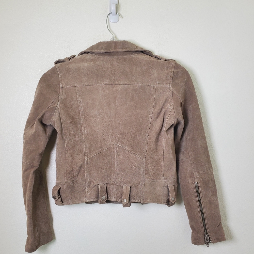 Blank NYC Genuine Leather Moto Jacket XS Tan Brown Suede Asymmetrical Zip Crop - Picture 10 of 14